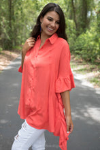 Orange Ruffled Button Down Top