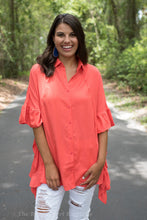 Orange Ruffled Button Down Top