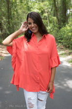 Orange Ruffled Button Down Top