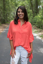 Orange Ruffled Button Down Top