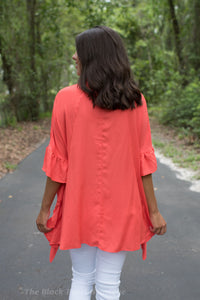 Orange Ruffled Button Down Top