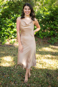 Taupe Cowl Neck Midi Dress