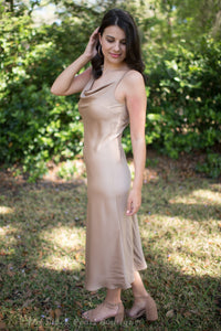 Taupe Cowl Neck Midi Dress