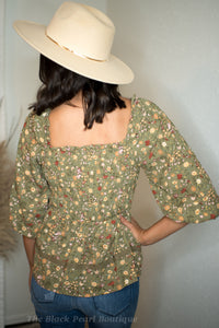 Olive Floral Print Blouse