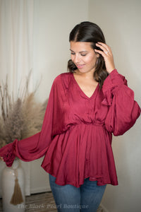 Wine V Neck Blouse