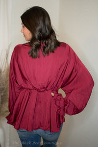 Wine V Neck Blouse