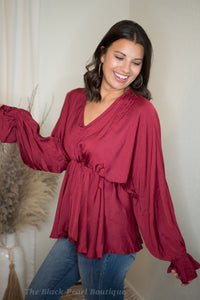Wine V Neck Blouse