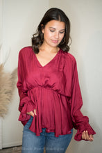 Wine V Neck Blouse