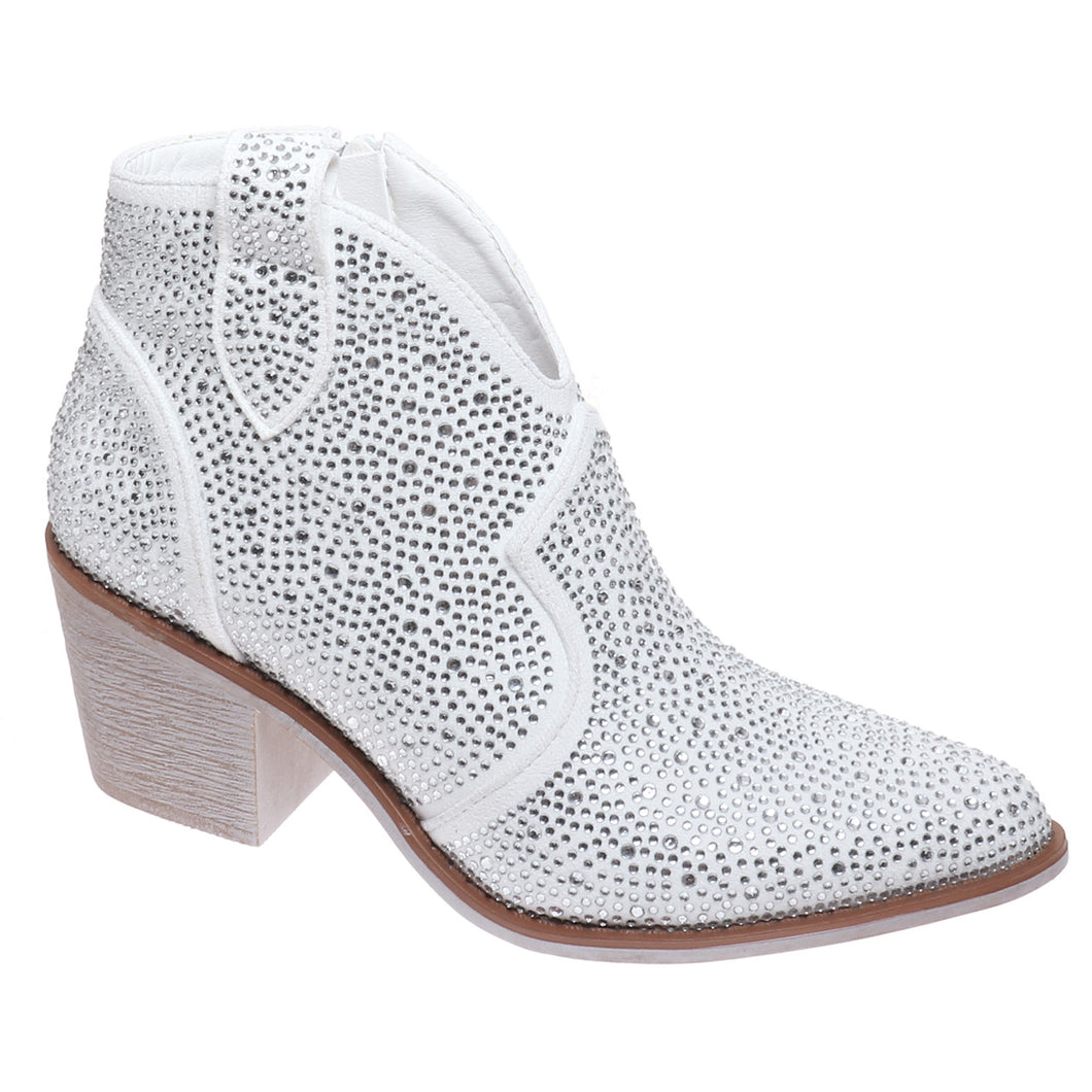 White Rhinestone Booties