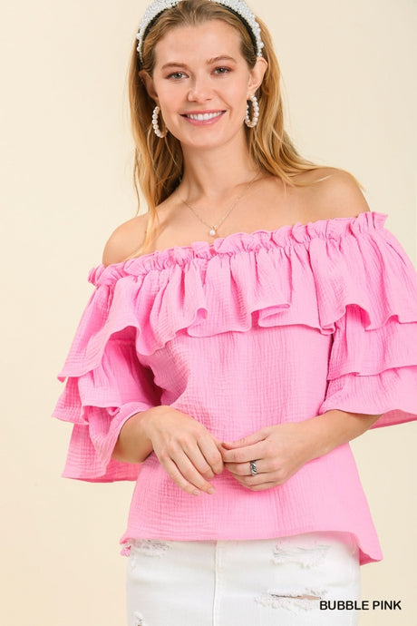 Pink Off The Shoulder Ruffle Top