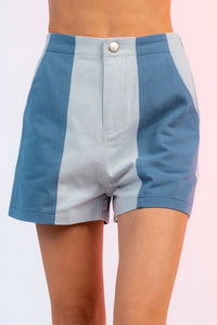 Denim Color Block Shorts