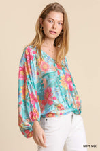 Blue Satin Floral Top