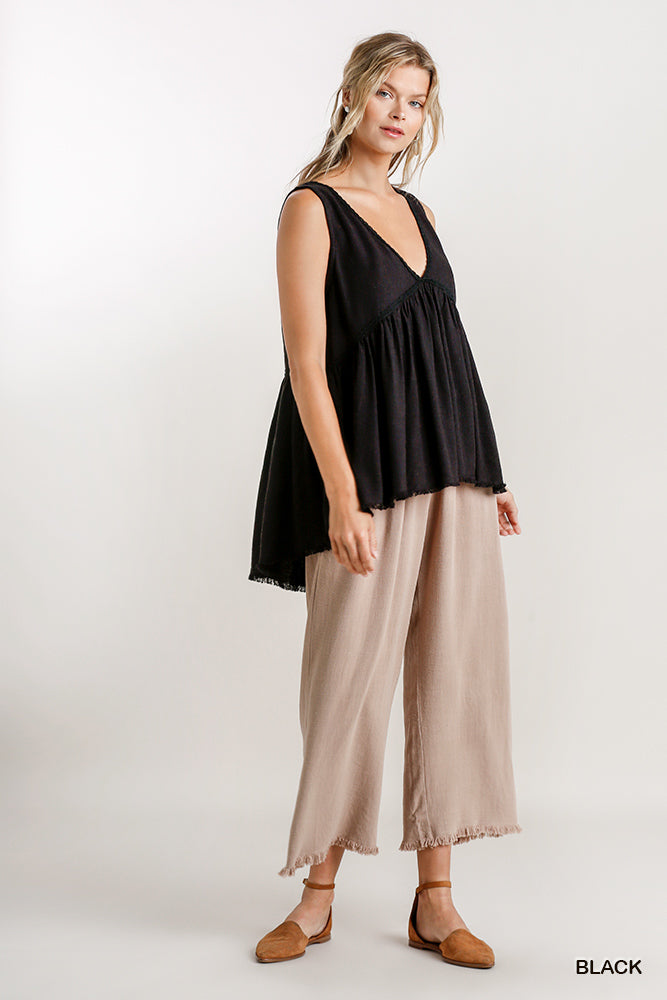 Black Linen Babydoll Top