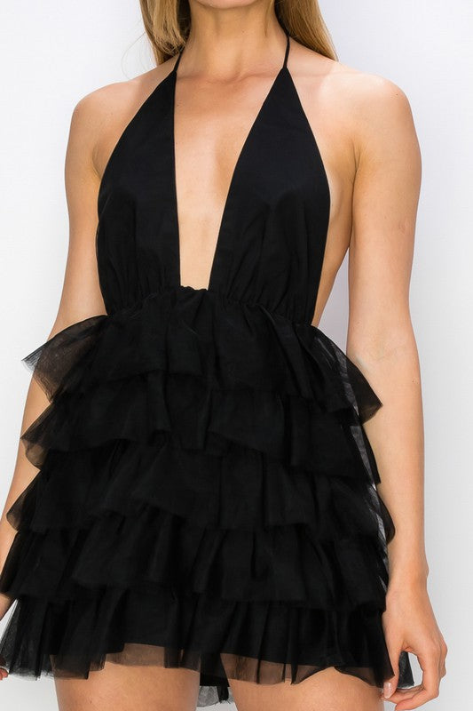 Black Ruffled Mini Dress The Black Pearl Boutique Black Ruffled Mini Dress The Black Pearl Boutique