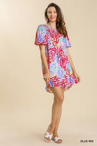 Mixed Print Puff Sleeve Dress