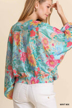 Blue Satin Floral Top