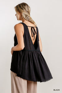 Black Linen Babydoll Top