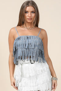 Blue Fringe Crop Top