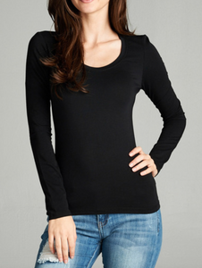 904 Black Scoop Neck Long Sleeve