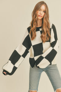 Black Checkered Oversized Sweater