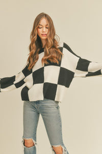 Black Checkered Oversized Sweater