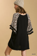 Black Animal Sleeve Linen Top
