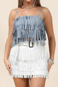 Blue Fringe Crop Top
