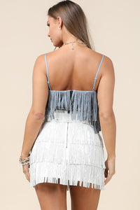 Blue Fringe Crop Top