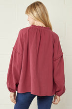 Burgundy Crinkled V Neck