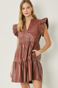 Dark Brown Faux Leathered Dress