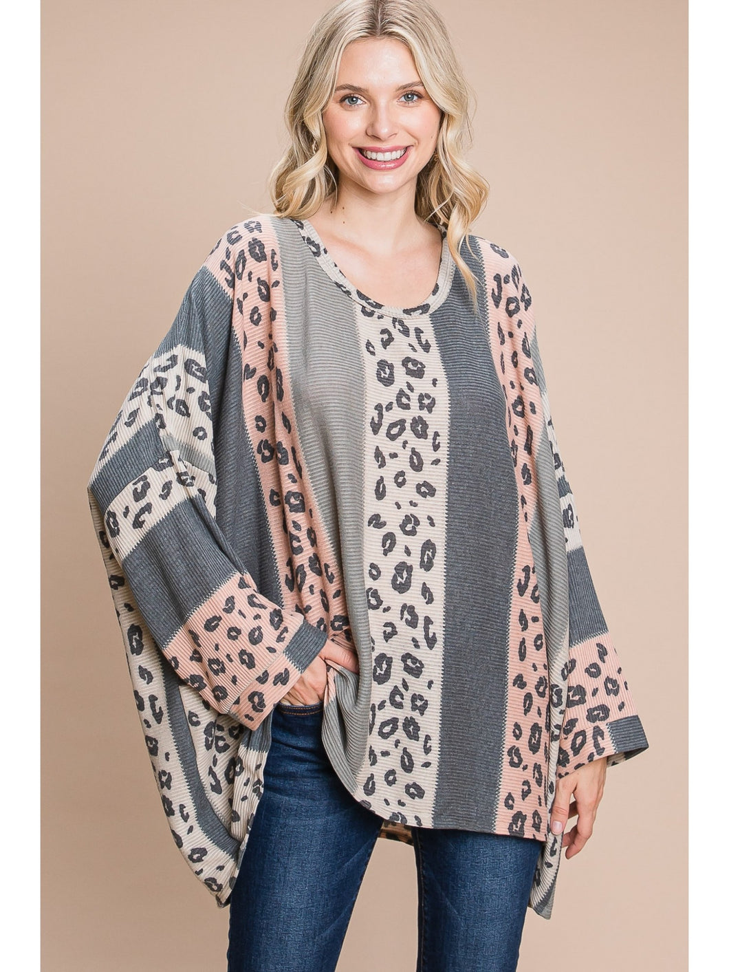 Charcoal Animal Print Oversized Top