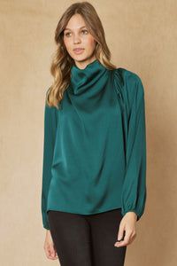 Forest Green Satin Drape Top