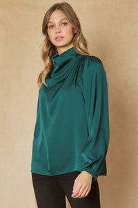 Forest Green Satin Drape Top