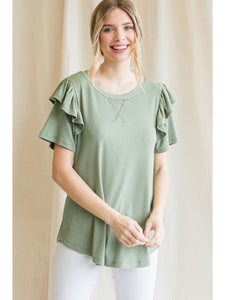 Green Ruffle Sleeve Top
