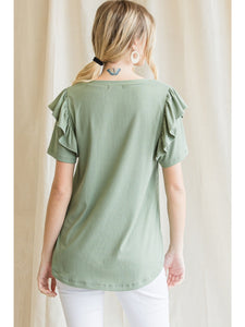 Green Ruffle Sleeve Top