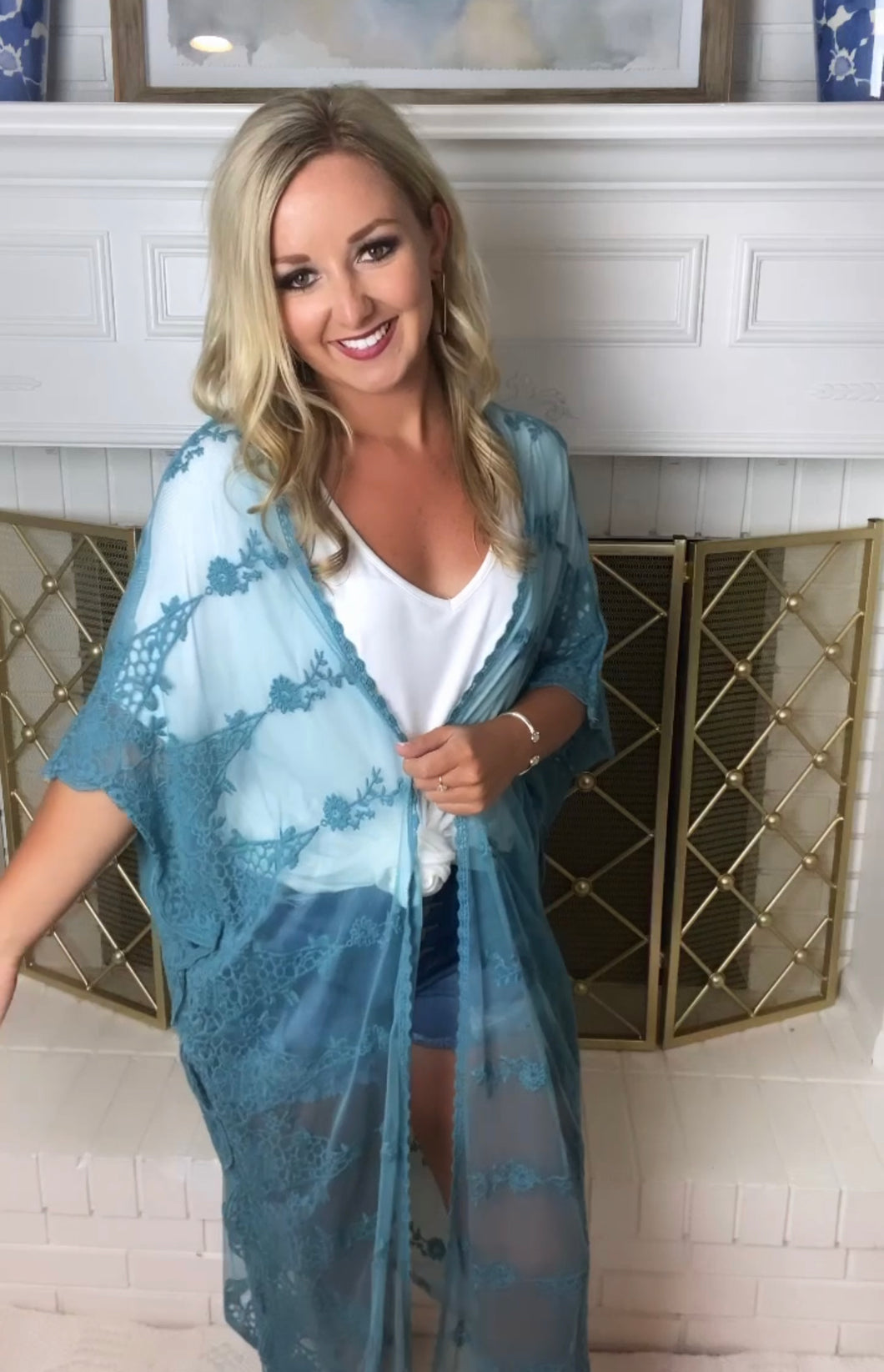 Teal Lace Kimono