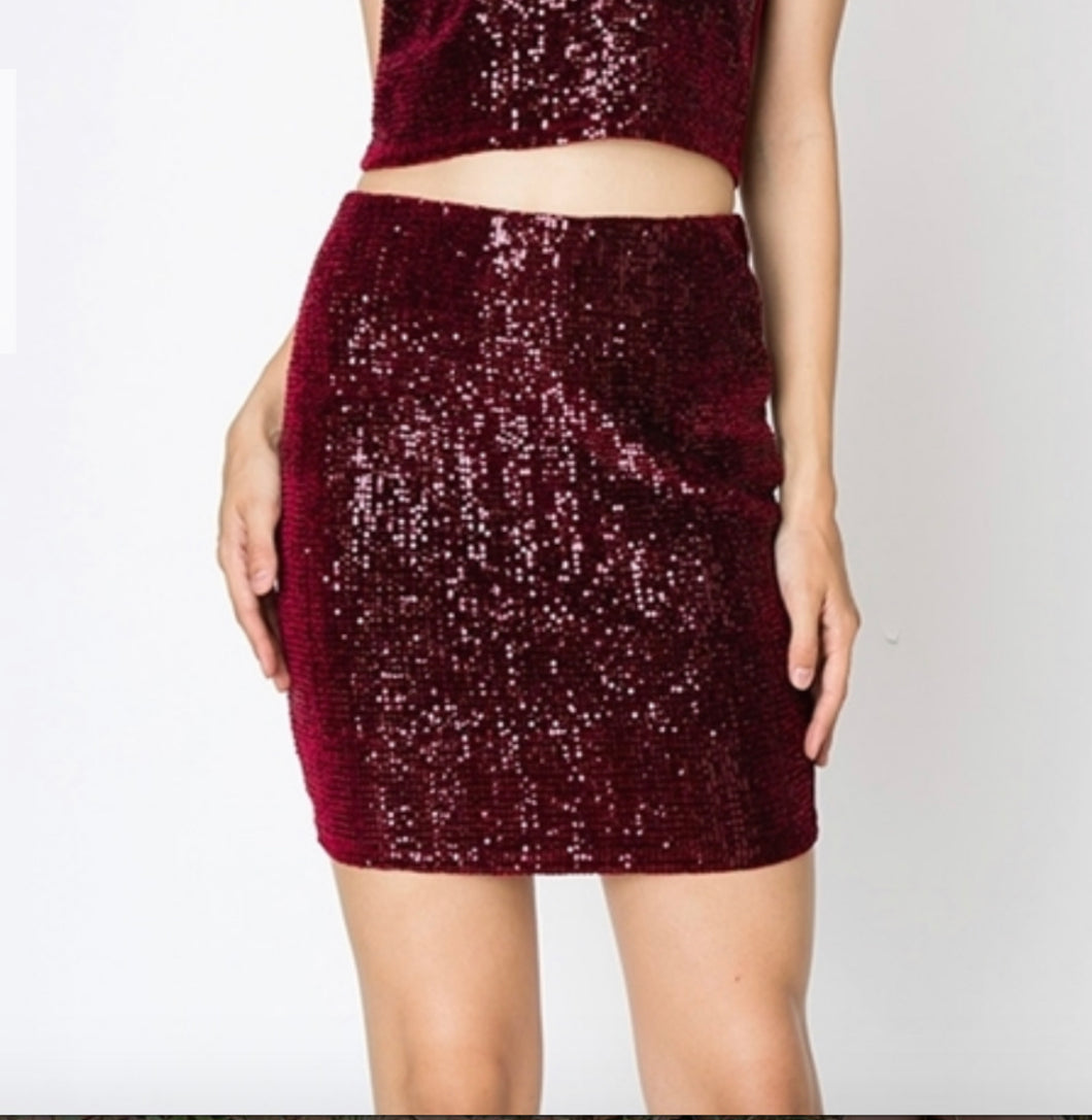 Wine Sequins Skirt