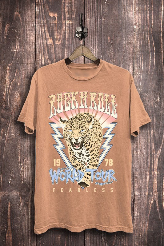 Coral Washed Rock N Roll Graphic Tee