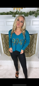 904 Teal V Neck Long Sleeve District