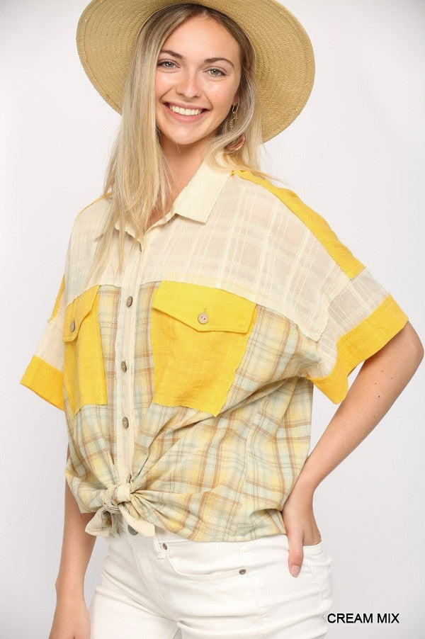 Cream/Yellow Button Down Top