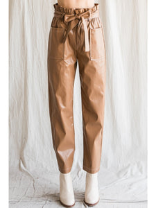 Mocha Metallic Pleather Pants