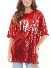 Red "Merry" Sequins T Shirt Dress