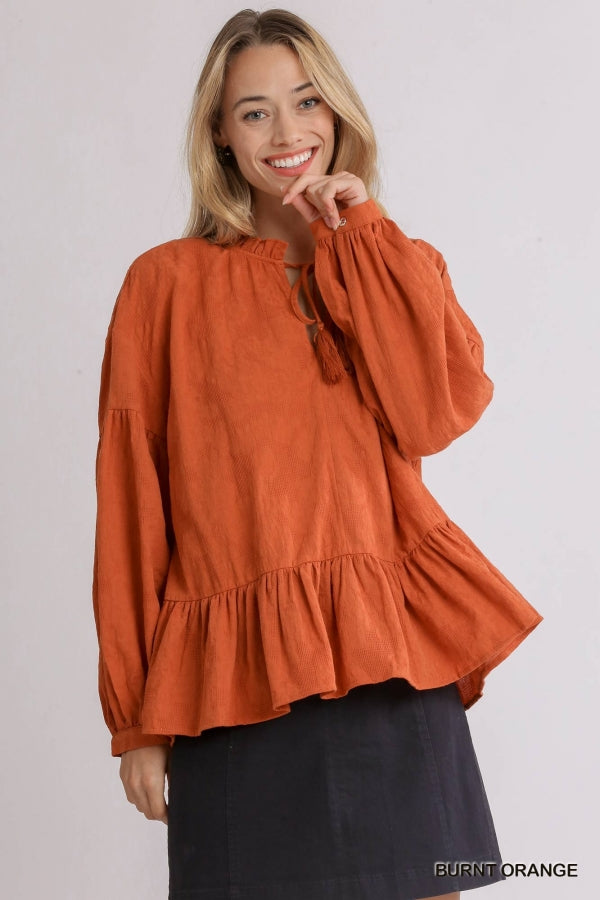 Burnt Orange Babydoll Top