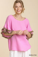 Pink Ruffle Sleeve Leopard Top