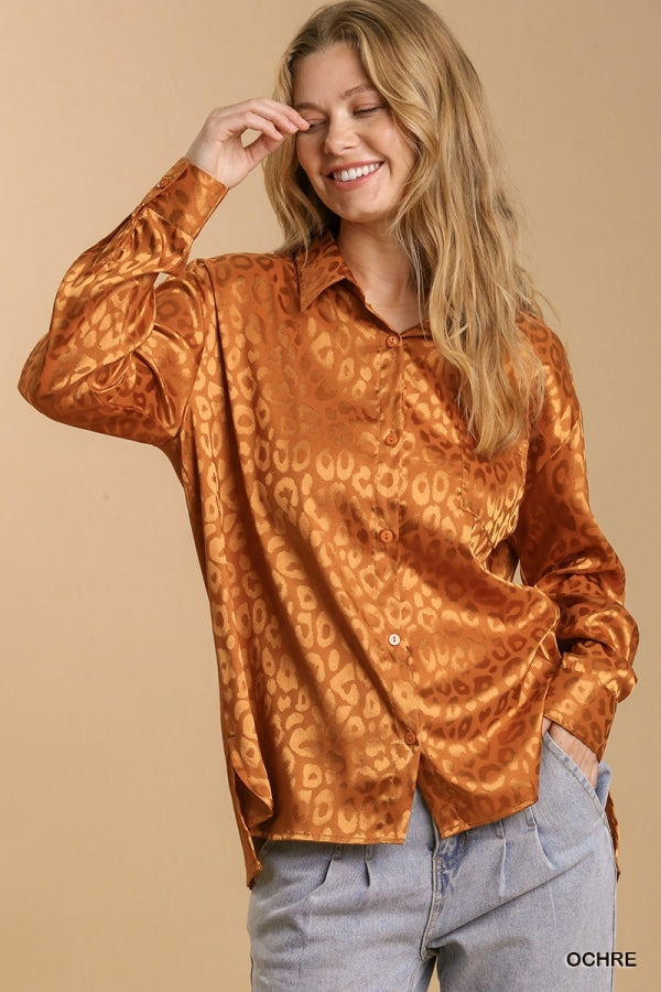 Pumpkin Silk Leopard Top