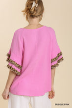 Pink Ruffle Sleeve Leopard Top