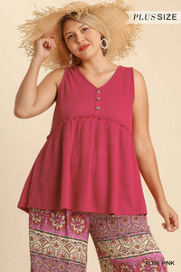 Plus Size Rose Pink Waffle Knit Top
