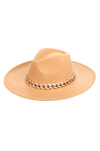 Tan Fedora Hat W/Chain