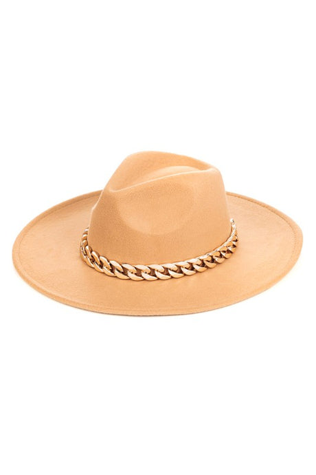 Tan Fedora Hat W/Chain