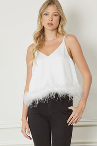 White Satin V Neck Tank